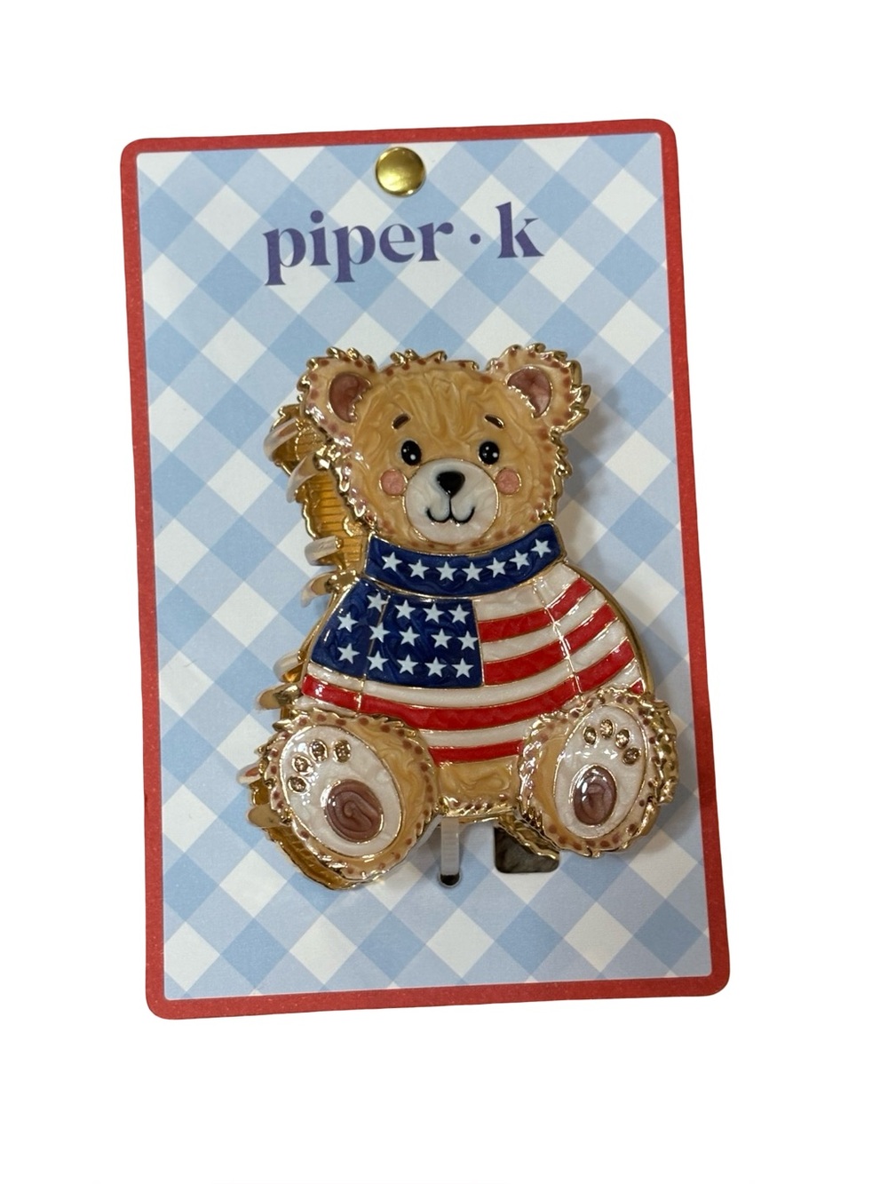 Piper K American flag Bear  Hair Clip- polo bear like hair clip - 4th July clip